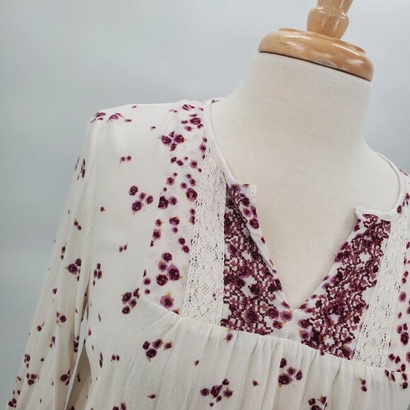 Knox Rose Womens Pink Cream Floral Tunic Top Sz S Long Sleeve V-Neck Lace Boho - Picture 5 of 15